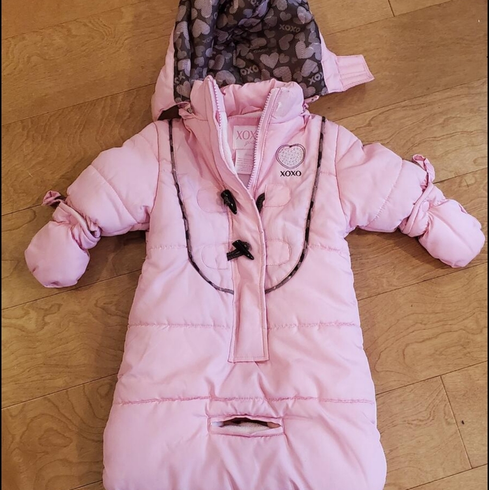 Pink snow suit 0-9 months